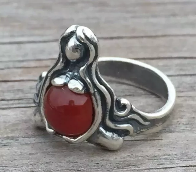 Goddess of Abundance ring .925 Sterling Silver Sz 7.5 w/ Genuine Carnelian gem