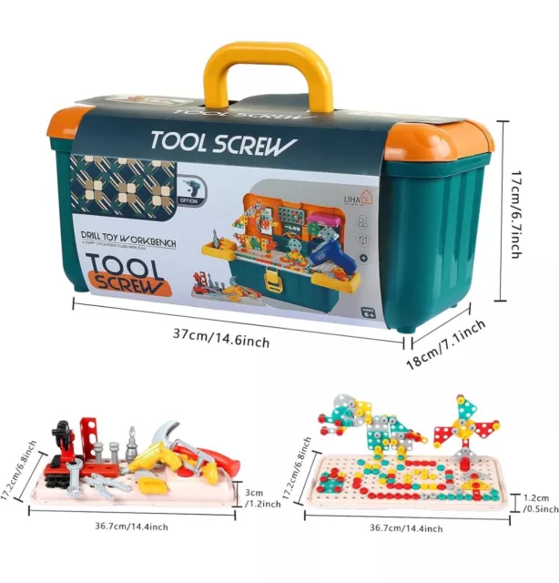 Steckspiel Steckmosaik Werkzeugkasten Spielzeug mit Bohrmaschine, Werkzeugkoffer