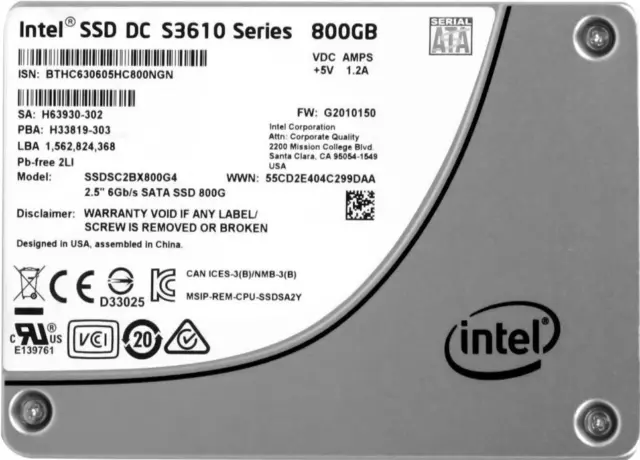 Disque Dur Intel SSD Dc S3610 SSDSC2BX800G4 800GB MLC SATA III 2.5 " Pouces