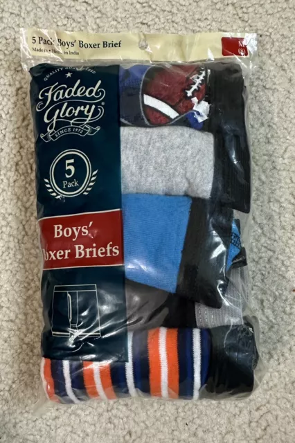 Faded Glory Boys Boxer Briefs Size Medium 8 Five Pairs Football  Solid Stripes