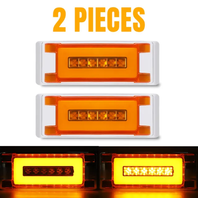 2x 6" Amber Halo LED Clearance Side Marker Lights Truck Trailer Turn Signal Lamp