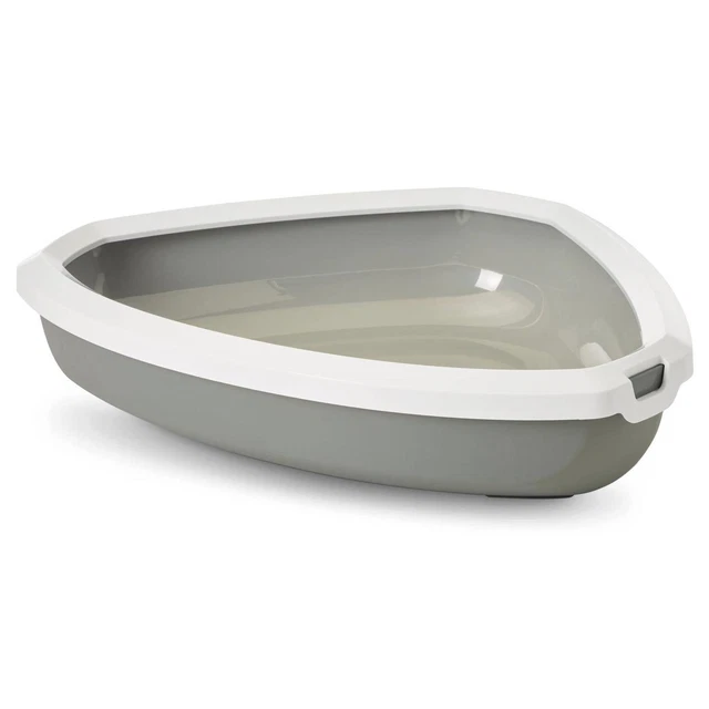 (MERCE DI SECONDA SCELTA) lettiera per gatti toilette ad angolo toilette con guscio con bordo grigio-bianco
