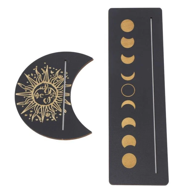 Wooden Moon Shape Tarot Card Stand Holder Set - 2 Pieces