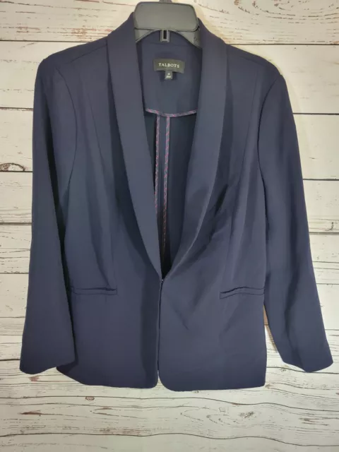 Talbots Navy Blue Long Sleeve Formal Career Casual Blazer Jacket Women's Size 14