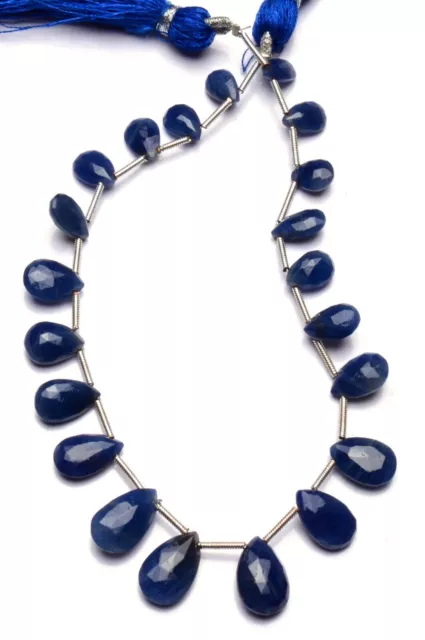 Natural Gem Blue Sapphire Faceted 8x5 to 13x9MM Pear Shape Briolette Beads 9"