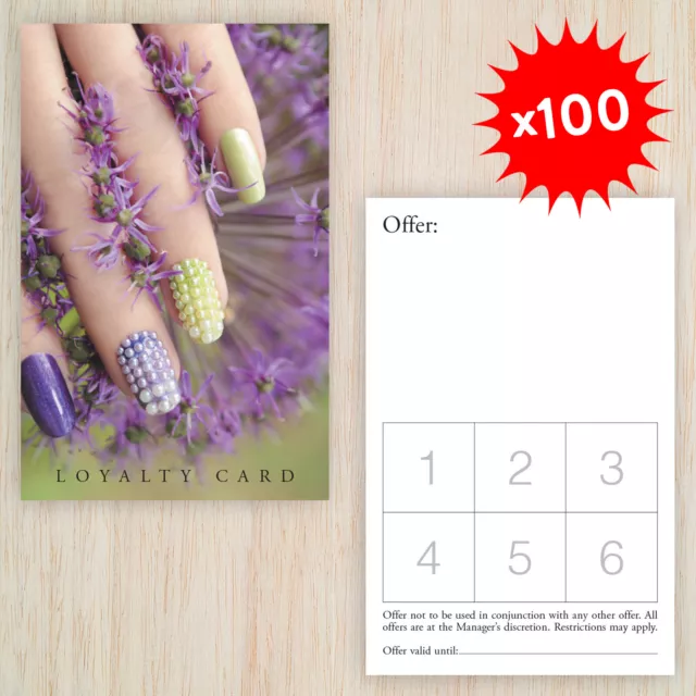 100 x Loyalty Cards Manicure Nail Salon Beauty Salon Spa Elegant design