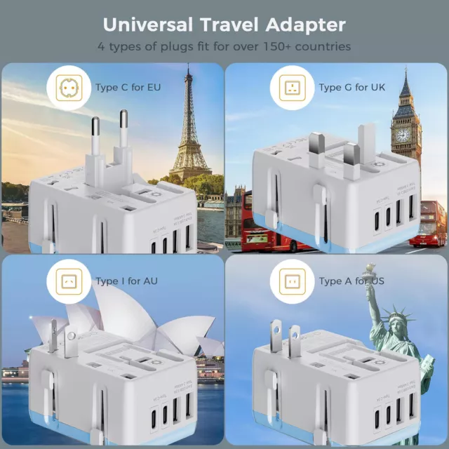 International Universal Travel Adapter 2 USB &Type-C Outlet Converter Plug Power 3