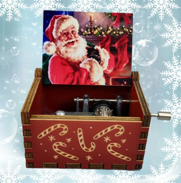 Retro Wooden Hand Cranked Music Box Father Christmas Christmas Birthday Kid Gift