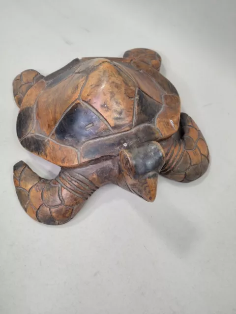 Hand Carved Sea Turtle-Wooden Statue - Nautical Decor 23cm X 19cm X 10cm 3