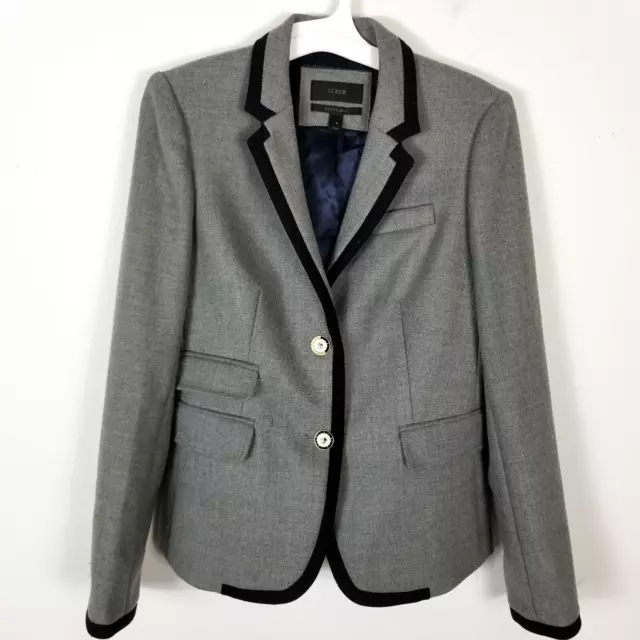 J.Crew Women Schoolboy Blazer  Tipped  Wool Size 4 Gray Navy Gold Button Jacket