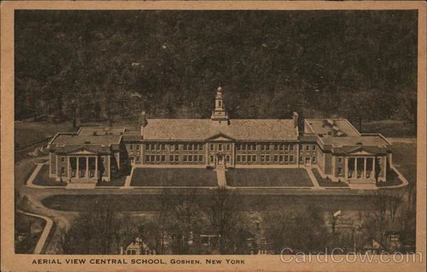 1948 Goshen,NY Aerial View Central School Orange County New York Linen Postcard