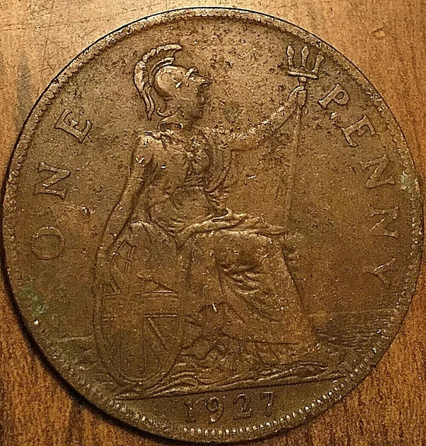 1927 Uk Gb Great Britain One Penny