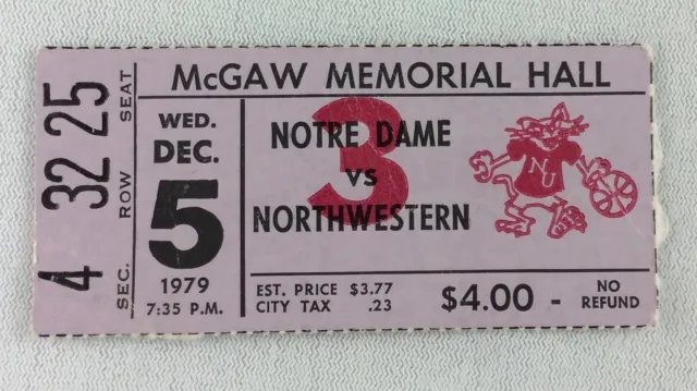 1979 12/05 Notre Dame at Northwestern Basketball Ticket-Tripucka,John Paxson