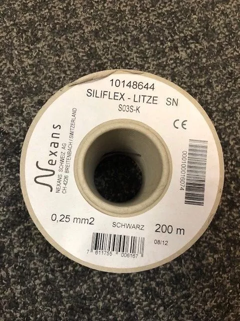 NEXANS Siliflex Litze SN 0,25mm Schwarz  - 200 Meter 200m Rolle - NEU