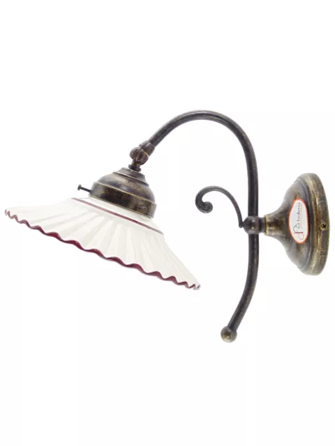 Applique ottone invecchiato,appliques,lampada parete piatto ceramica marrone ar1