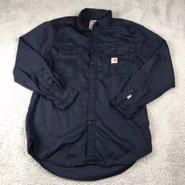 Carhartt FR Shirt Mens L Navy Twill Flame Resistant Button Down Workwear