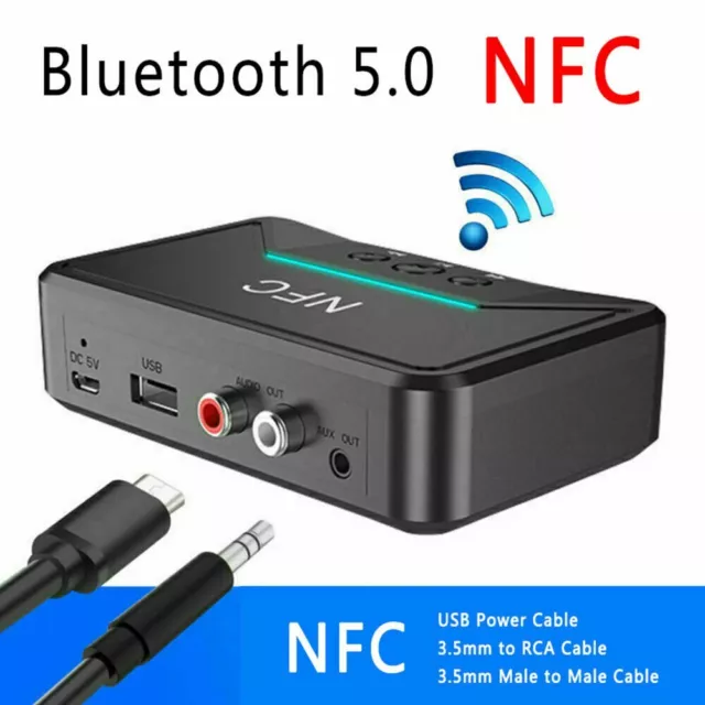 3.5MM Kabellos Bluetooth 5.0 Receiver Jack AUX NFC to 2 RCA Audio Stereo Adapter