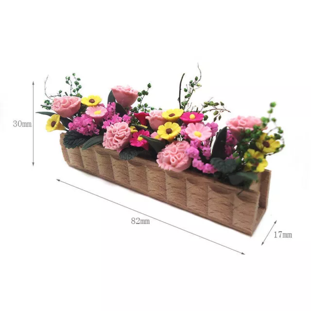 1/12 Scale Dollhouse Miniature Pot Flowers Flowerpot Wooden Garden Accessories
