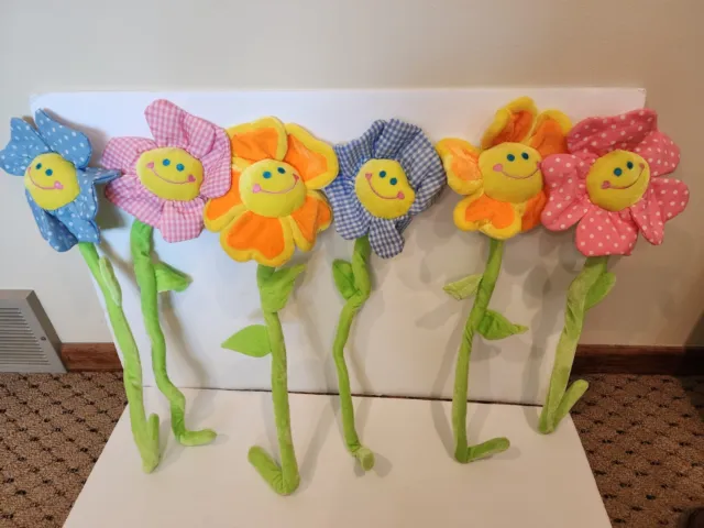 6   Plush Daisy Sun Flower With Bendable Stems, Smile Face Stuffed Toys, Flowers