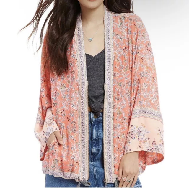 Free People Wildflower Cinched Kimono Coral Size XS