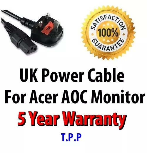 NEW UK Mains Power Lead Cable Cord AOC Acer Monitor LCD Screen Computer Display