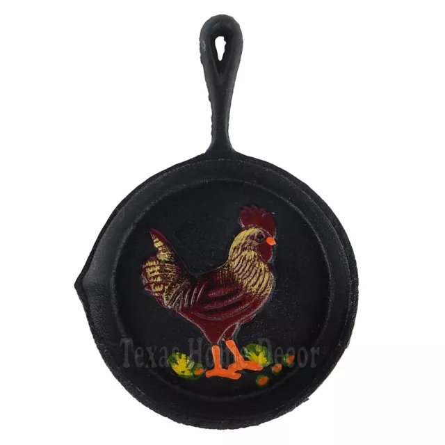 Rooster Cast Iron Skillet Pan Wall Decor Decorative Country Antique Style 5"