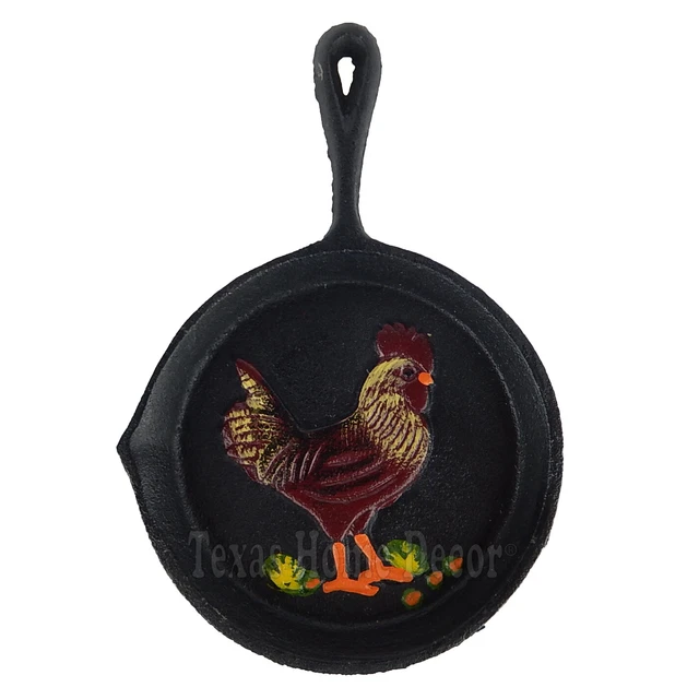 Rooster Cast Iron Skillet Pan Wall Decor Decorative Country Antique Style 5"