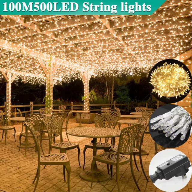 100M 500LED Warm White Waterproof Fairy String Lights Wedding Party Garden Decor