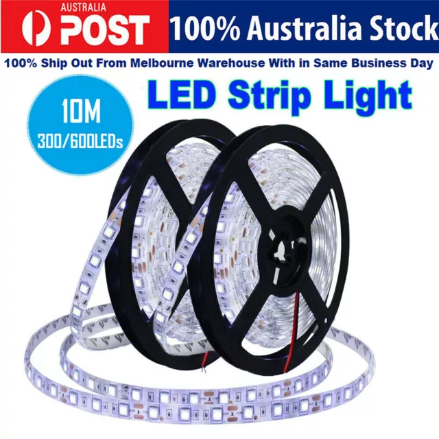 10M Flexible LED Light Strip 300/600 6000K Unit LEDs Waterproof DC12V Light Tape