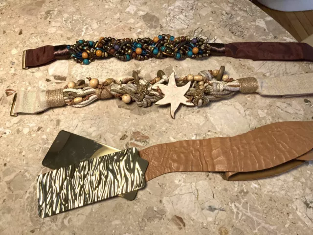 Vintage 90’s Carolyn Tanner Belt Lot Braided Knotted Seashell Beach Leather