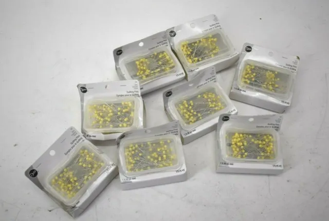 Lote de 8 pasadores de acolchado Dritz con cabezales amarillos de acero niquelado de 1-3/4" 175 piezas