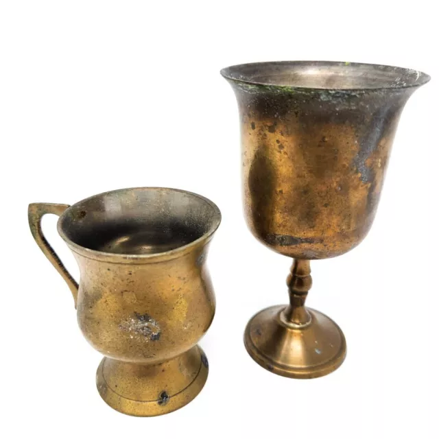 2 Pcs Vintage Home Decorative Brass Wine Goblet and Cup Set