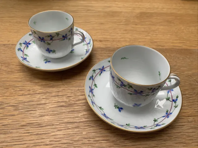 A Pair Of Hand painted “Blue Garland” Herend Hungarian Cups & Saucers