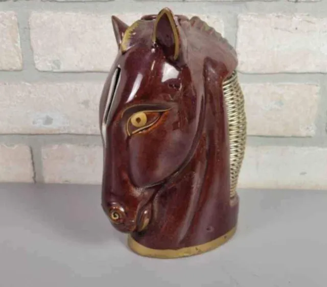 Gorgeous Vintage 1950s Redware Horse Head Spiral Back Bank!