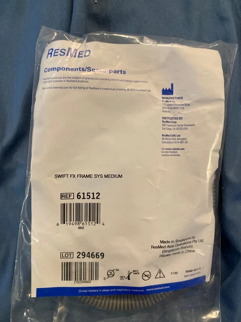 Resmed 61512 Swift Fx Frame Sys Plus Almohada Mediana Paquete Sellado Totalmente Nuevo