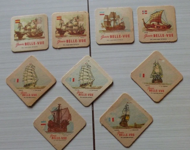 9 Sous Bock Biere Gueuze Belle-Vue, Ph. Van Den Stock, Bateaux, Navires
