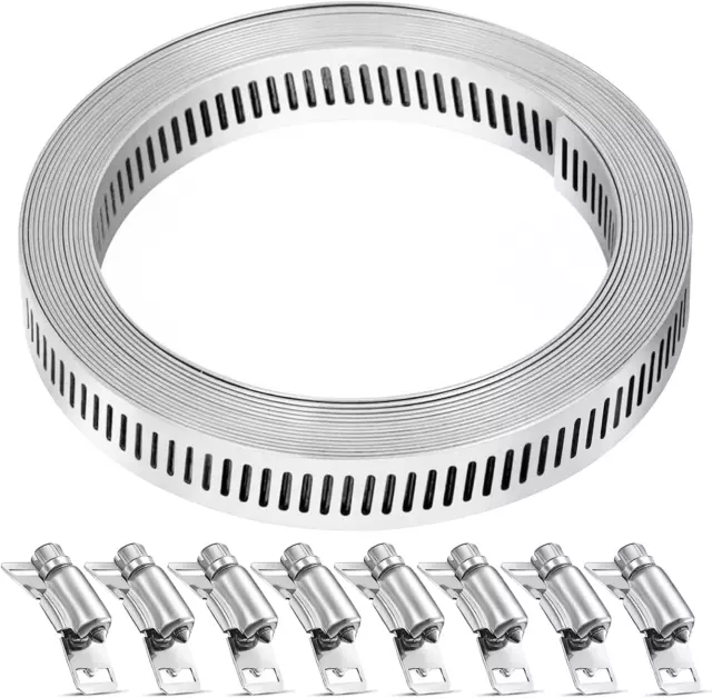 Hose Clamp, 11.5 Ft Stainless Steel Hose Clamps Assortment Kit with 8 Fasteners,