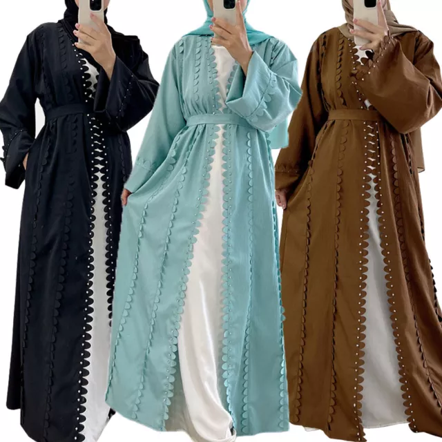 Dubai Abaya Kaftan Women Open Long Dress Muslim Ramadan Cardigan Kimono Islamic