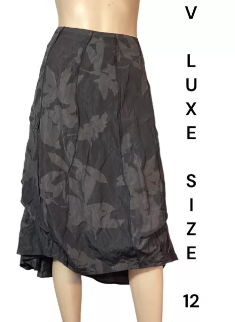 🌻V LUXE NEW Zealand Size 12 Black Grey Floral Asymmetrical A Line ...