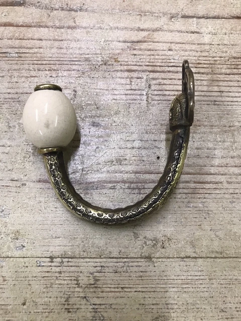 Original  Antique Victorian Brass Coat Hook Old  Metal Reclaimed Vintage