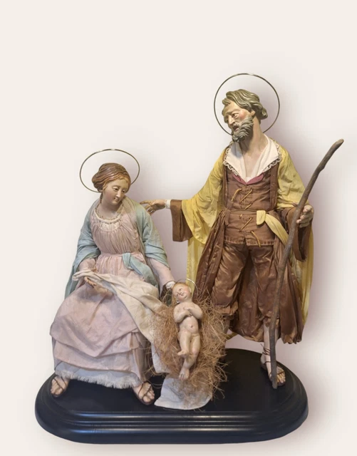 Figurines De Crèche : Couple De Zampognari En Terre Cuite - 35 Cm - Pièce Unique Artisanale