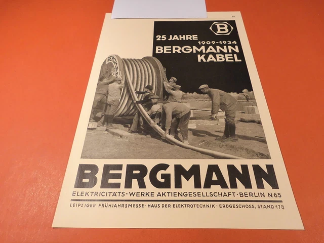 BERGMANN Kabel 75 Jahre,Bergmann Elektricitäts-Werke AG Berlin:Werbeanzeige 1934