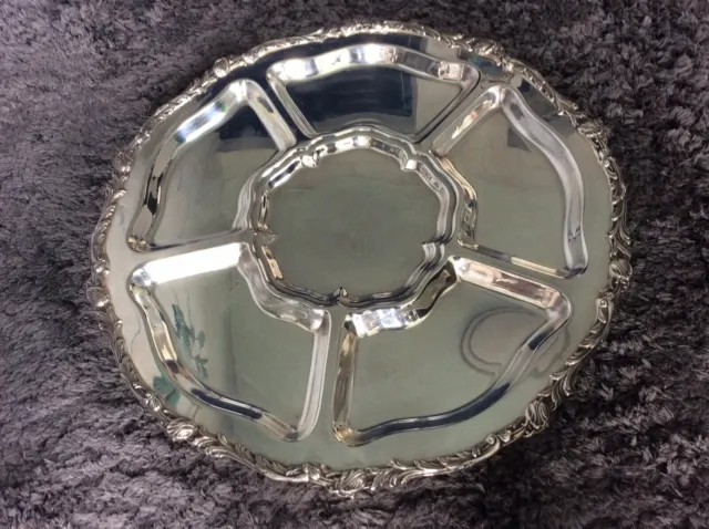 Silverplated Tray Vintage Dish Huge Turning 49cm/19.25in 6 Compartments on Stand