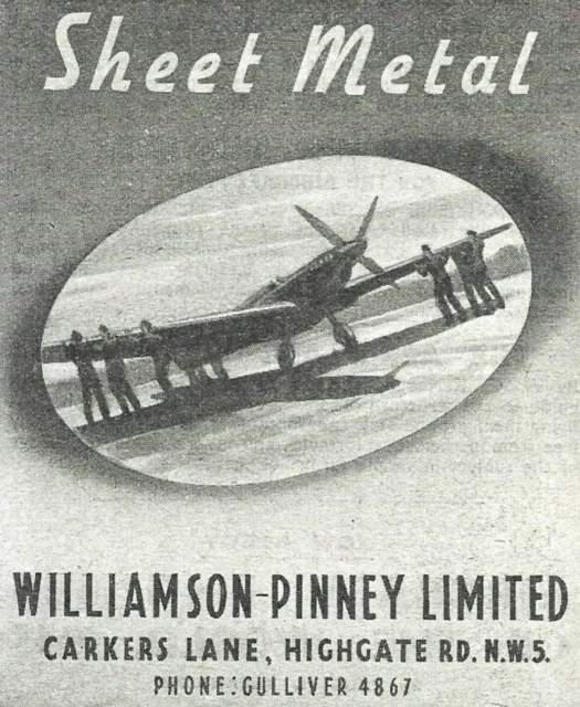 WW2 Era Print Advert Williamson Pinney Metal Plane Manufacturers Highgate London