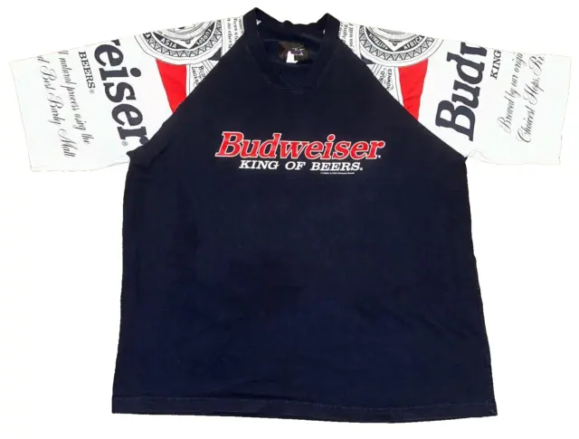 Anheuser Busch Vintage Y2K Budweiser Beer American V Neck T Shirt Men's XL USA