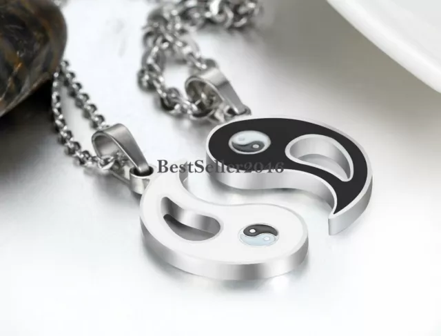 Stainless Steel Lucky Taiji Yin Yang Charm Couple Pendant Necklace with Chains 3