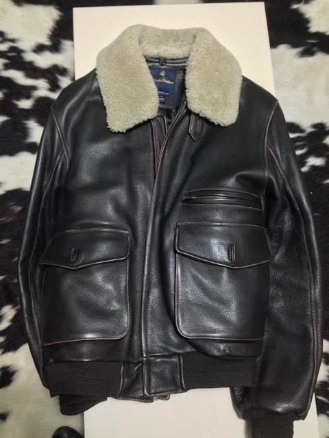 BROOKS BROTHERS GIUBBINO vera pelle pelle montone aviatore