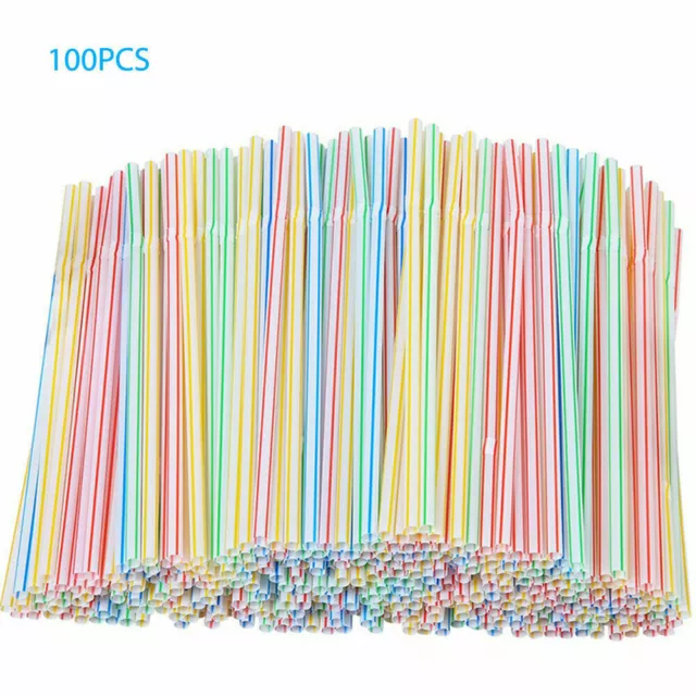 100 x Straws Flexible Bendy Drinking Straw Neon Coloured Birthday Party