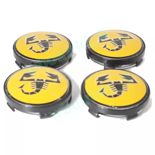 4x Für FIAT Abarth 60mm Abzeichen Nabenkappen Nabendeckel Center Hub Cap Gelbes