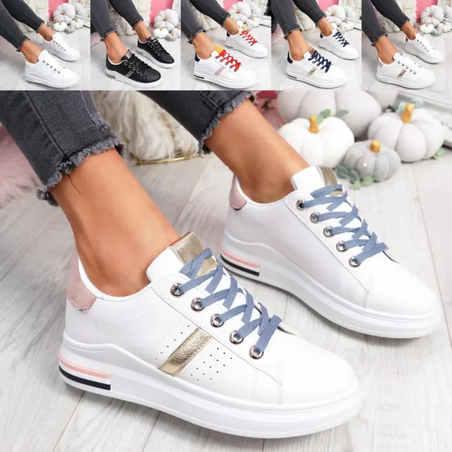 Womens Lace Up Trainers Two Tone Ladies Sneakers Plimsolls Women Shoes Size